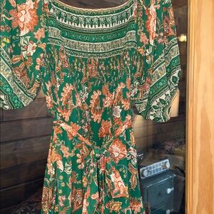 Flying Tomato Green and Orange Floral Long Sleeve Dress